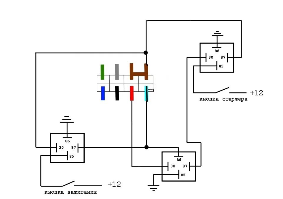 Подключение реле стартера ваз. Кнопка пуска двигателя ВАЗ 2112. Схема подключения кнопки запуска двигателя ВАЗ 2110. Схема подключения кнопки пуска стартера. Кнопка на стартер ВАЗ 2110 без реле.