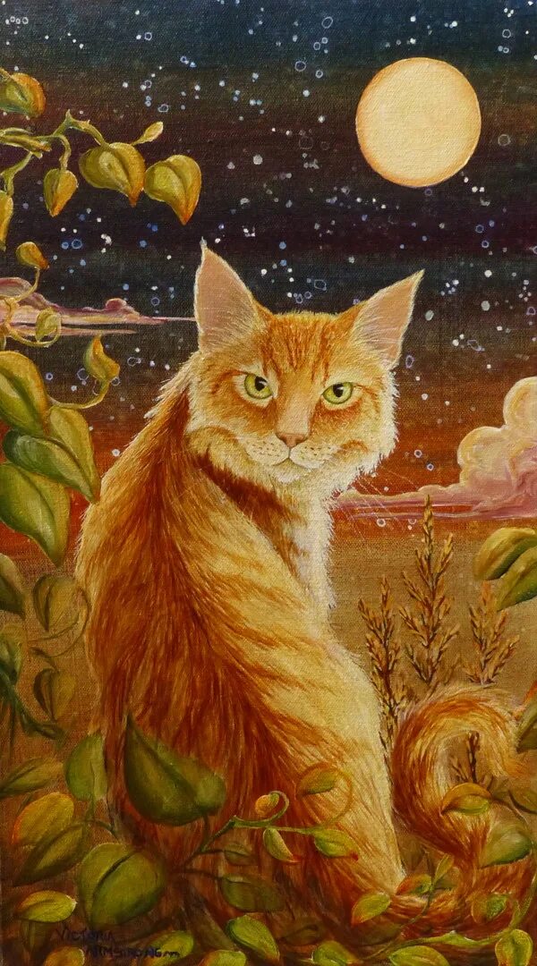 Кот рыжий ночь. Сказочные коты. сказочный кот. сказочные кошки живопись. сказочный рыжий кот.