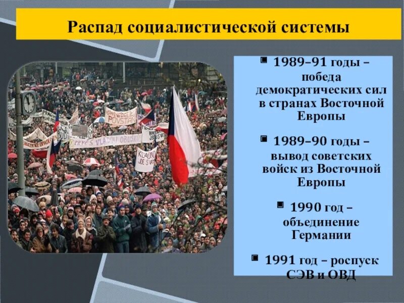 Происходившими в европе в конце. Крах социалистической системы. Распад социалистической системы. Бархатные революции в странах Восточной Европы. Крушение социалистической системы.