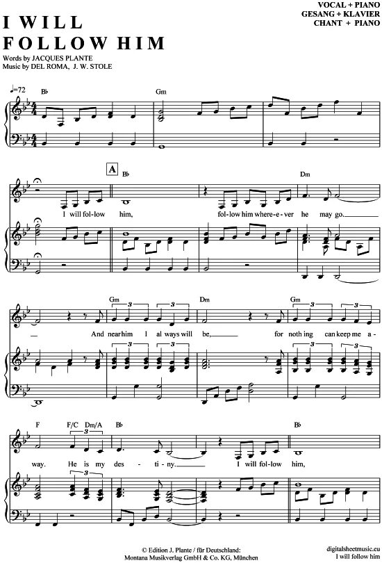 Follow him песня. Peggy march i will follow him. Пегги марч. Follow him песня. I follow you ноты.