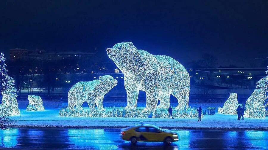 Акведук в москве зимой 2025. Медведи в москве светящиеся. инсталляция полярная звезда оф 238-1п.
