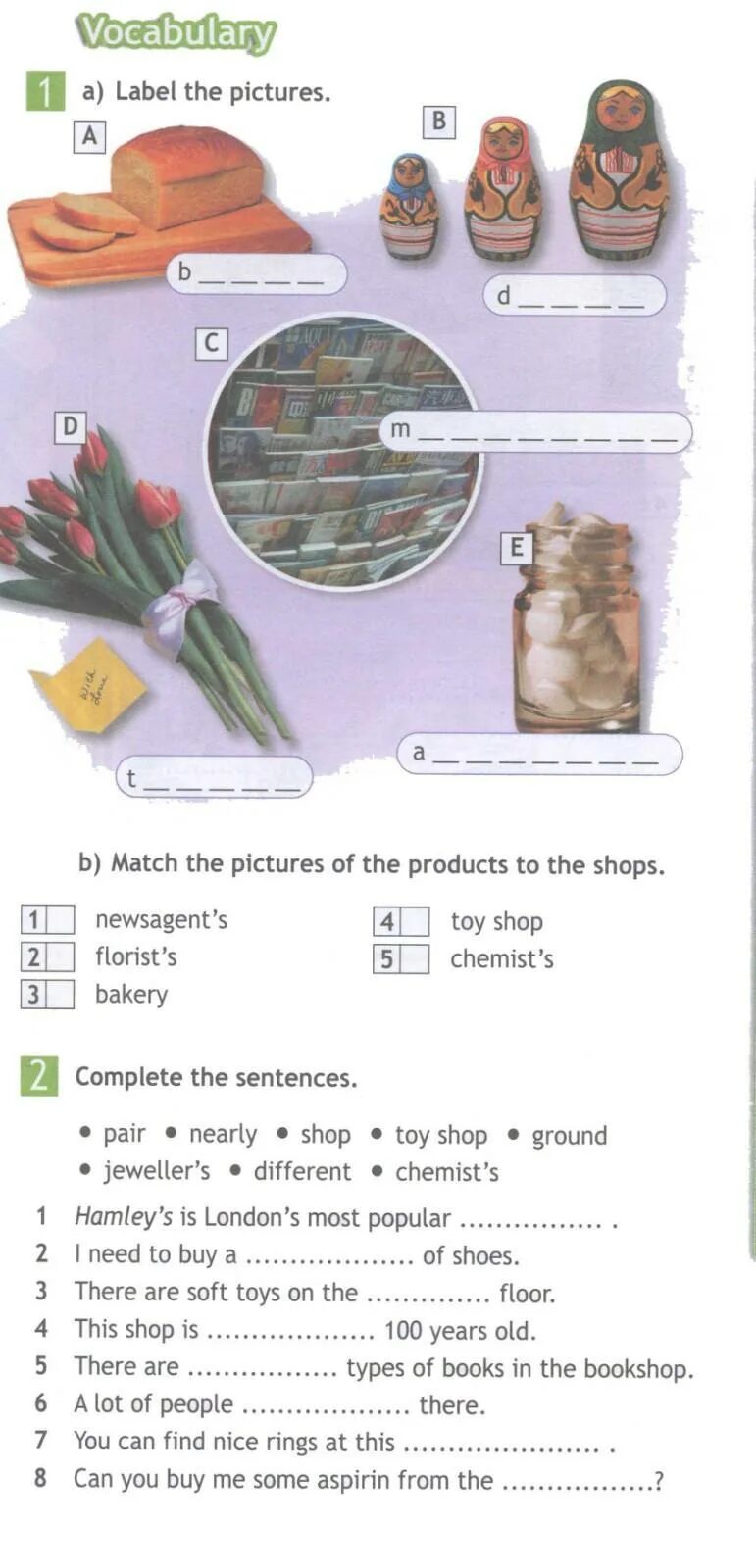 Match the products. Spotlight 5 going shopping задания. match the products to the shops перевод на русский.