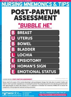 Postpartum Assessment: "BUBBLE-HE" Nursing Mnemonics and Tips: ht...