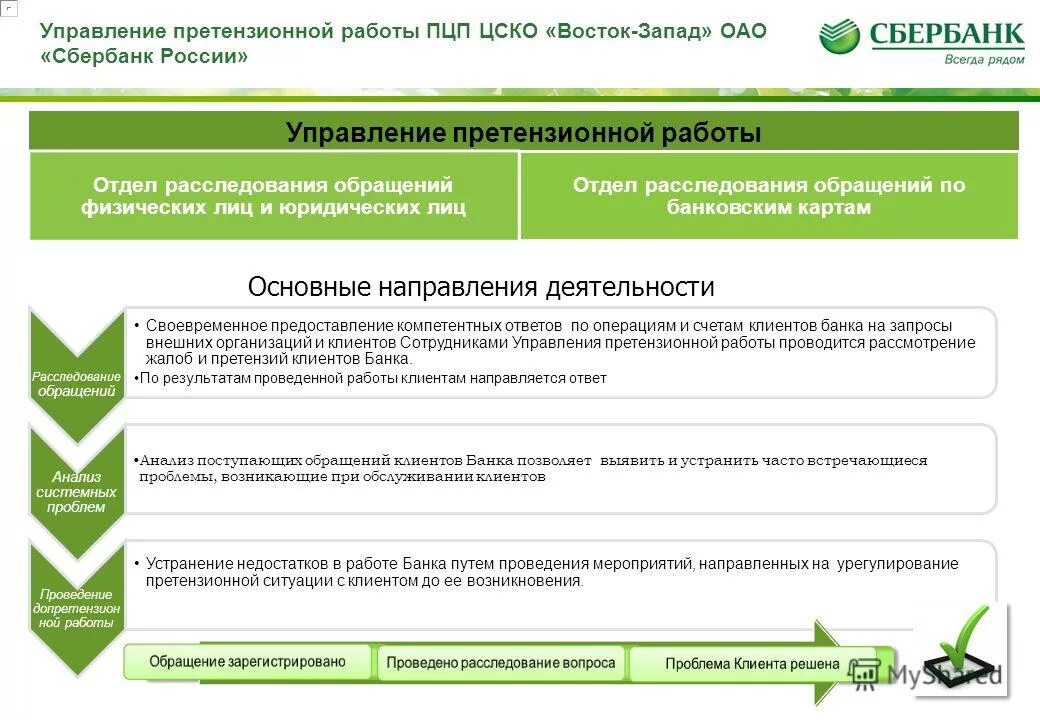 основные направления в претензионной работе. официальное письмо в сбербанк. ооо пао сбербанк. публичное акционерное общество сбербанк. пцп операционный центр пао сбербанк.