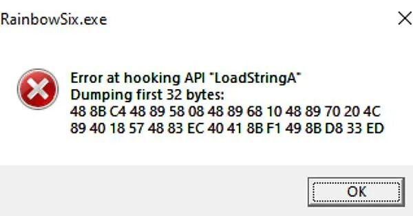 Error at hooking API loadstringa dumping first 32 bytes. Ошибка at 000d788d. Ошибка err_6. Ошибка при запуске Rainbow.