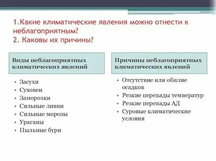 Неблагоприятные климатические явления таблица 8 класс Неблагоприятные климатические условия