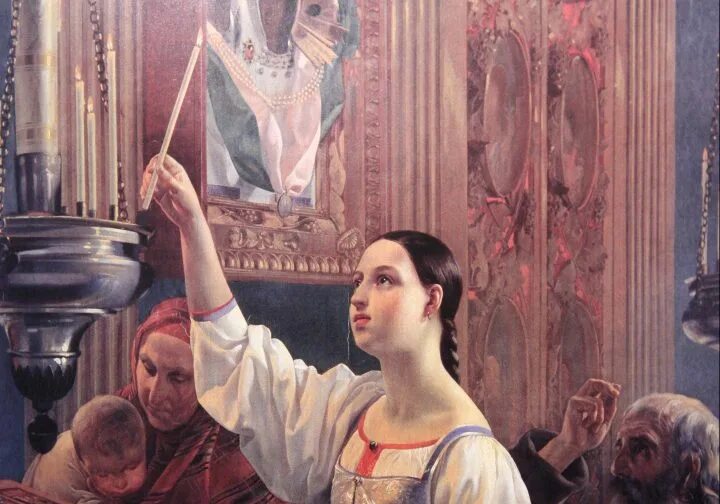 Мазать лоб в церкви. Женщина в храме. Женщина в храме картина. Картина галерея в храме женщины. Церковь и женская красота.