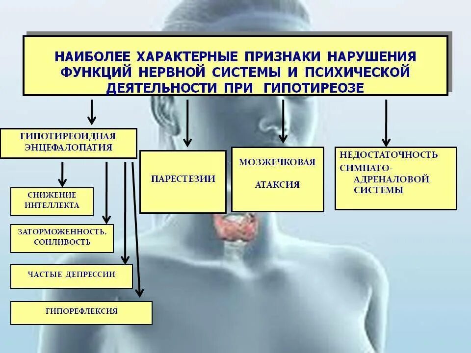 Особенности характерные с нарушением. Наиболее характерные признаки нарушения функции нервной системы. Симптом поражения нервной системы при гипотиреозе. Проявление нарушение функции нервной системы.