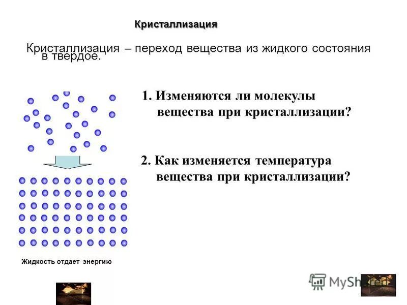 Явление превращения твердого вещества в жидкое называется. Кристаллизация вещества. кристаллизация из твердого состояния. при кристаллизации температура вещества. кристаллизации из жидкого в твердое.