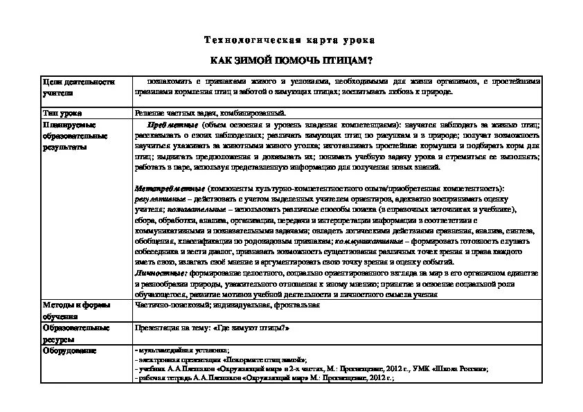 Технологическая карта по окружающему миру 1 Технологическая карта урока по окружающему миру в 1 классе УМК "Школа России" по