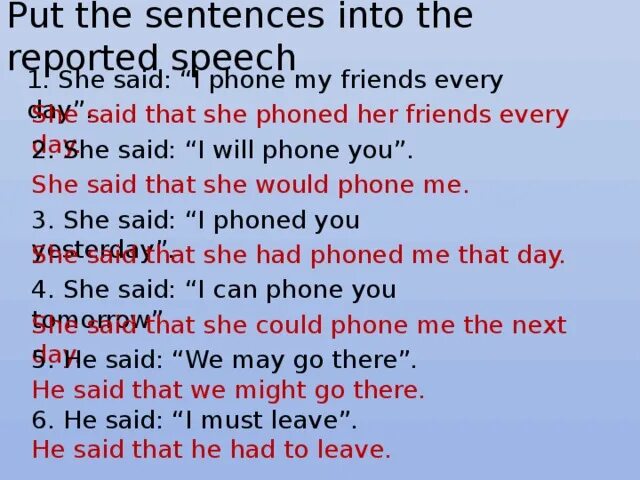 Put the following sentences into reported Speech. Косвенная речь ещ иупщшп ещ. Reported Speech says said. To be going to в косвенной речи. He to him the day before yesterday