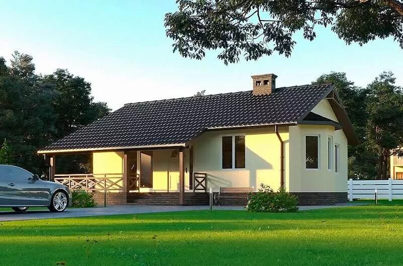 Проекты одноэтажных сип домов до 100 Проект дома из газоблока "Кадис" Студия Ремонтов