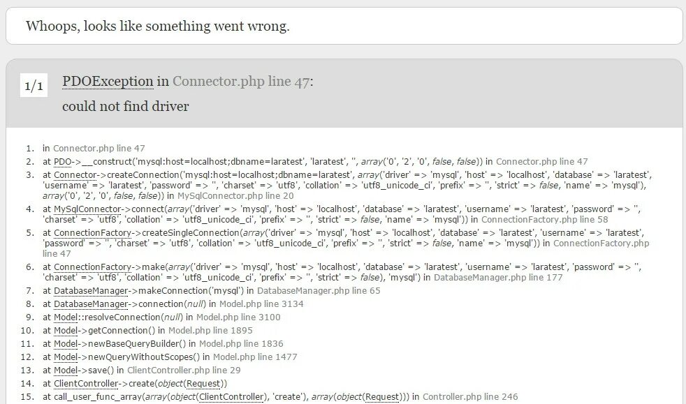Could not find driver. Could not find driver laravel. включить расширение mysqli. pdoexception.