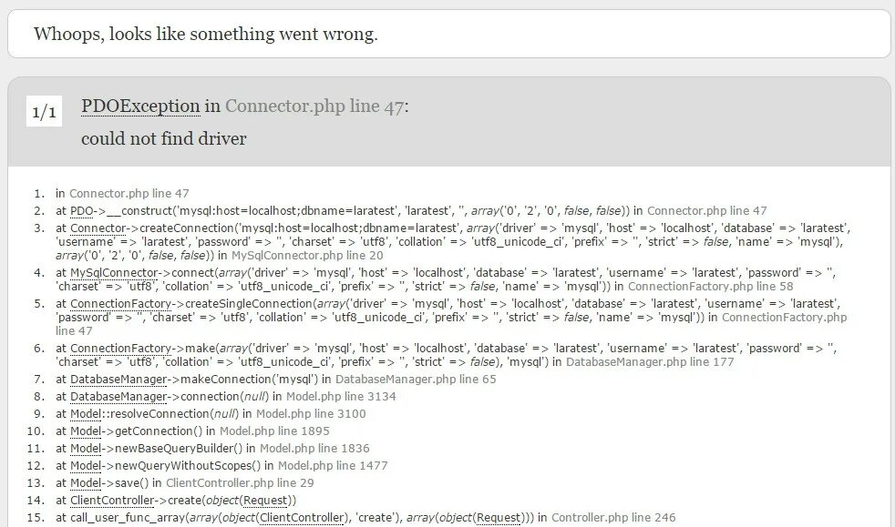 Could not find Driver Laravel. Включить расширение mysqli. PDOEXCEPTION. Connection failed: could not find Driver. S charset utf 8 s