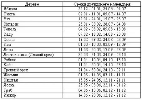 Календарь деревьев по дате рождения