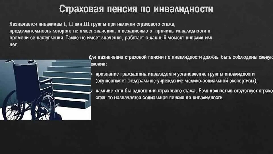 Страховая пенсия по инвалидности. Пенсия по инвалидности назначается. Страховая пенсия по инвалидности 1 группы. Страховой стаж инвалиды. Социальная пенсия по инвалидности это