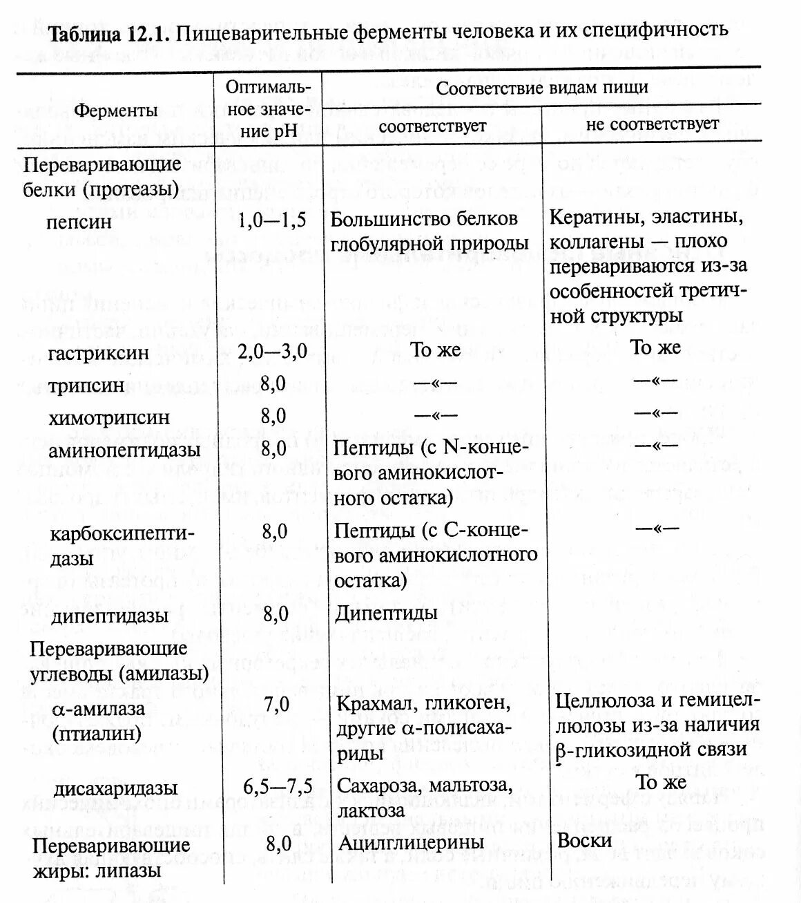 Таблица ферментов человека