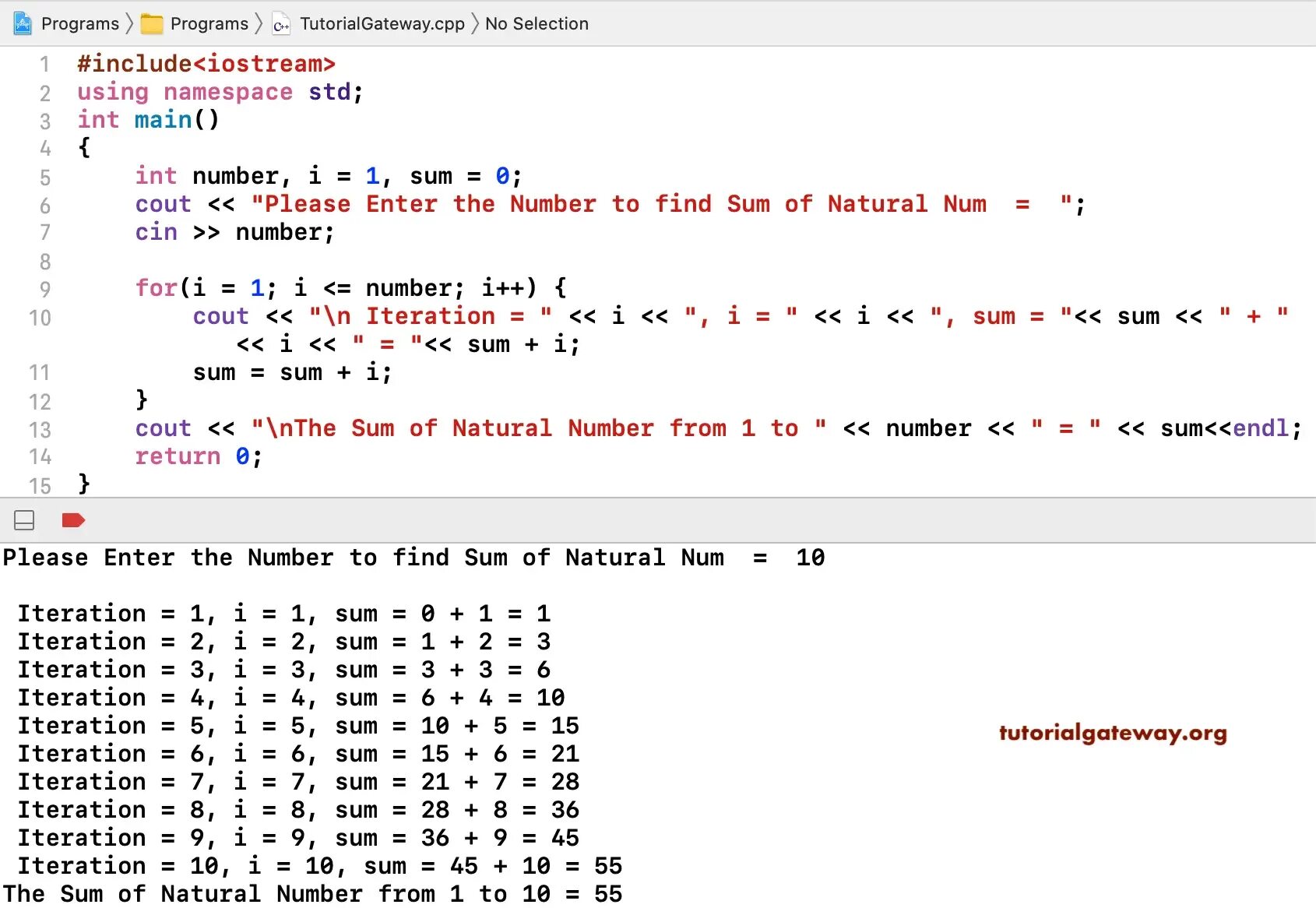 Sum of numbers from 1 to n. Find c++. Integer numbers. Programming in c.