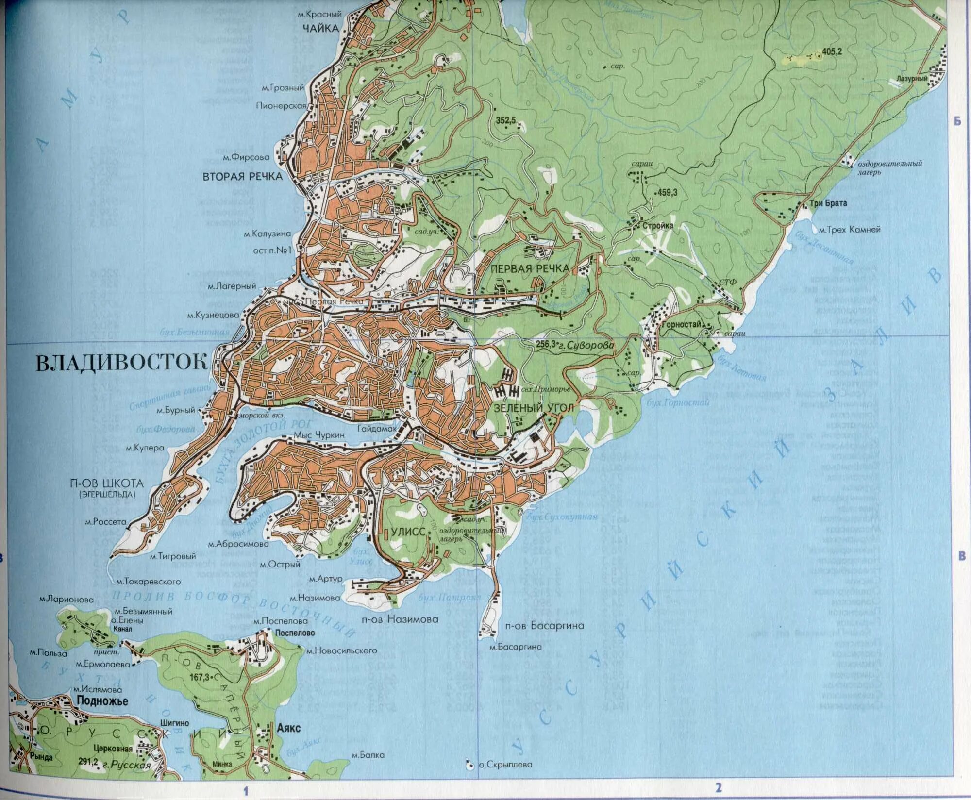 В какой части страны находится владивосток. Карта Владивостока географическая. Карта пригорода Владивостока. Карта Владивостока подробная по районам. Физическая карта Владивостока.