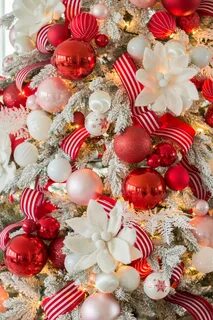 christmas tree with red and white ribbon 