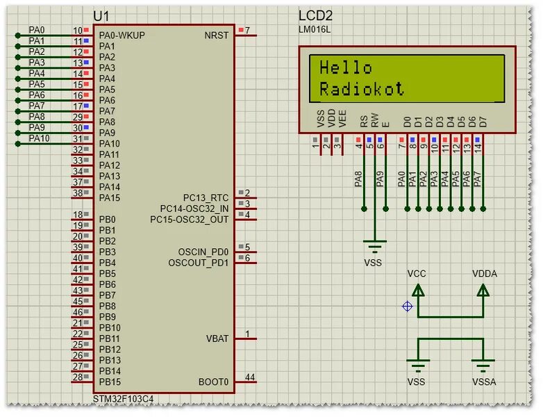Stm32 мигание светодиодом. Stm32 lcd 1602. stm32f103c8 proteus. lcd 1602 proteus. stm32f4 proteus.