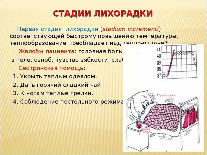 Изменение температуры больного. Клинические проявления 3 стадии лихорадки. Стадия подъема температуры при лихорадке. Первая стадия лихорадки. Вторая стадия лихорадки характеризуется.