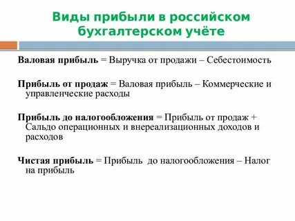 Виды прибыли в бухгалтерском учете
