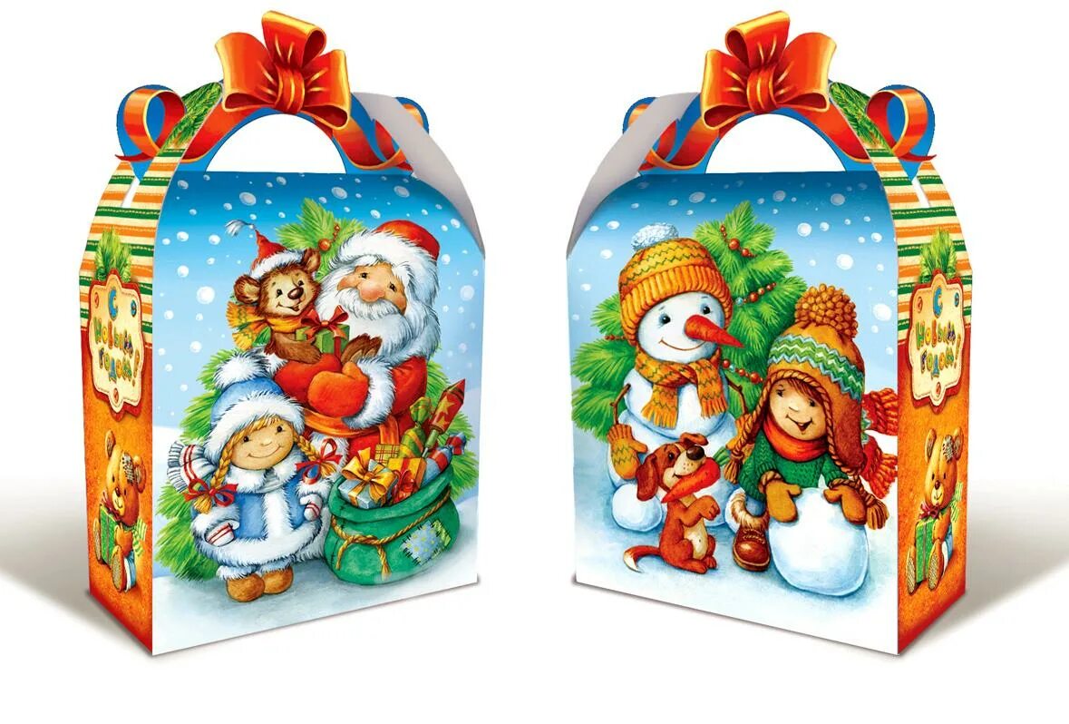 новогодние подарки. новогодний. сладкие подарки для детей. новогодняя упаковка. новогодние картонные коробки.