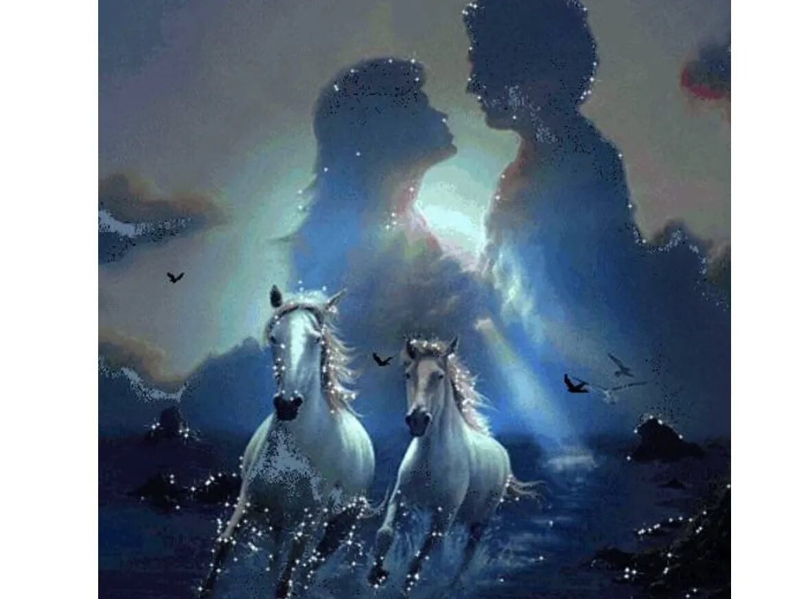 Вокруг было только посеребренное луной. Светлые мечты. Картины на тему светлая судьба. Картина с лошадьми ангелами много людей в.