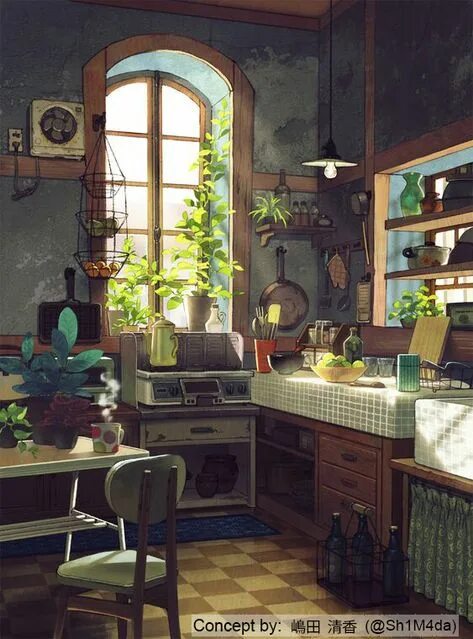 ArtStation - Visual novel background, Anatoly Shaban Kitchen background, Anime h