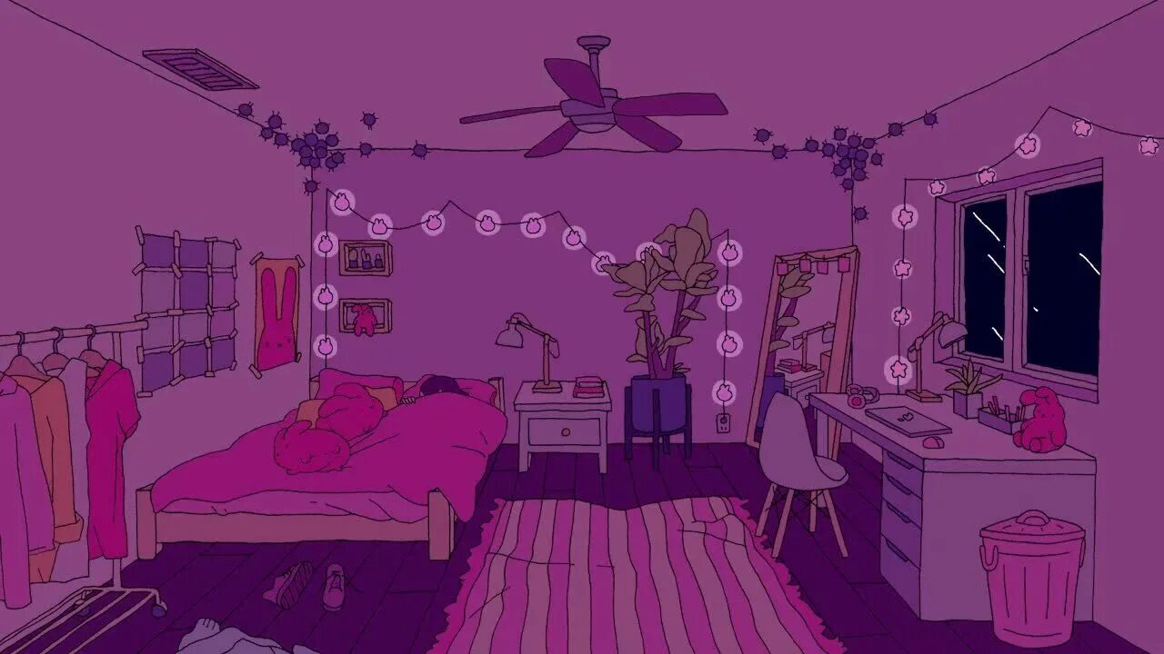 Розовый свет спать. Инди КИД Эстетика фиолетовый. Розовая комната для девушки. Комната спальня в мультяшном стиле.