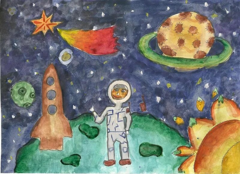 Нарисовать космос 1 класс. Рисунок на тему космос. Космос глазами детей. Детский рисунок на тему космос. Рисование для детей космос.