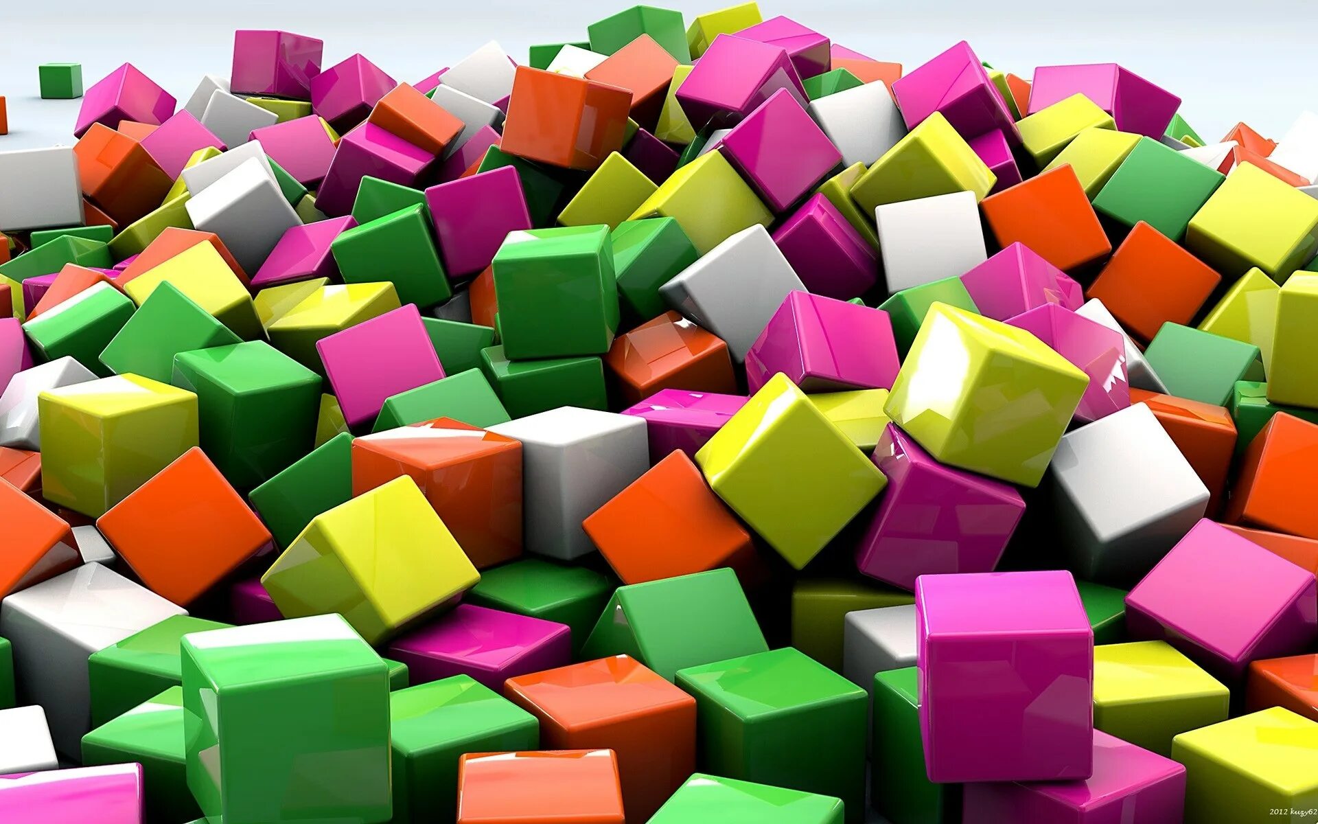 3д картинки на рабочий стол. Разноцветные кубики. Красивые кубики. Зеленый кубик. Яркие обои.