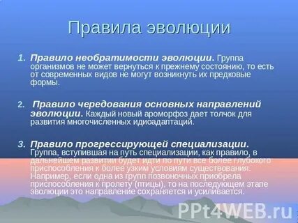 Эмпирическим правилом эволюции групп организмов является