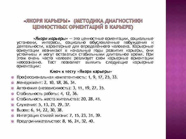 Методика «якоря карьеры» э. Карьерная диагностика. Карьерная диагностика. Шейна. Тест якоря карьеры э.