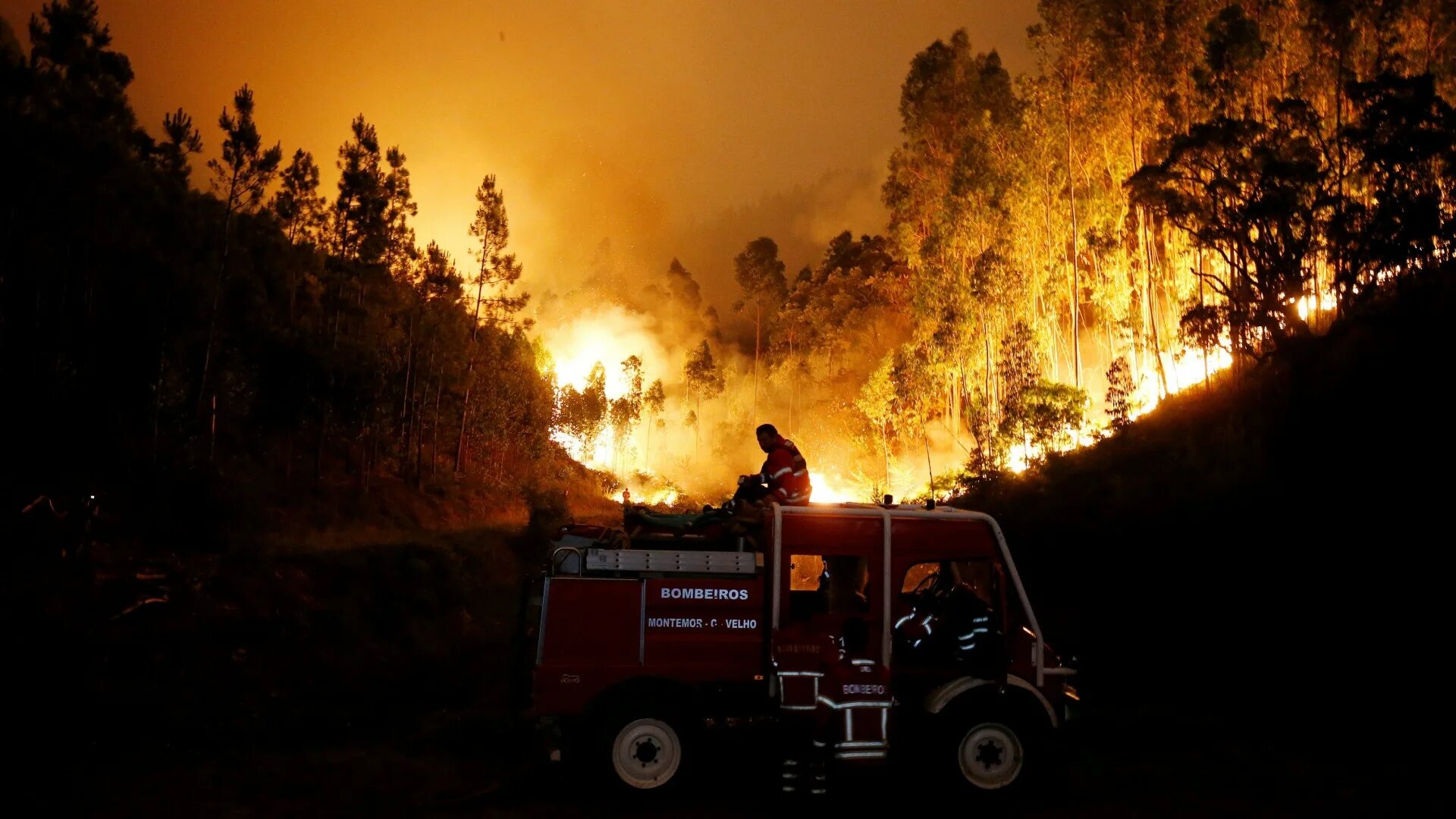Пожары 2017 год. Пожар в Португалии 2017. Пожары в Португалии. Пожарная машина тушит лес. Португалия в огне.