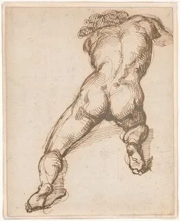 Théodore Géricault A Kneeling Man Seen from Behind. Verso: Farm Buildings in an 