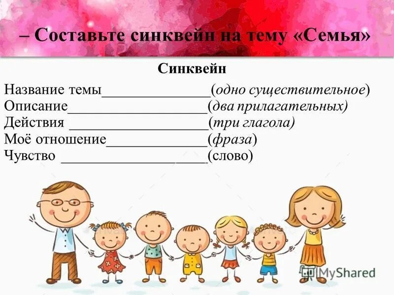 Стих 2 прилагательных. Алгоритм синквейнов. Составление синквейна на тему семья. Синквейн по рассказу куприна слон. Синквейн гроза.