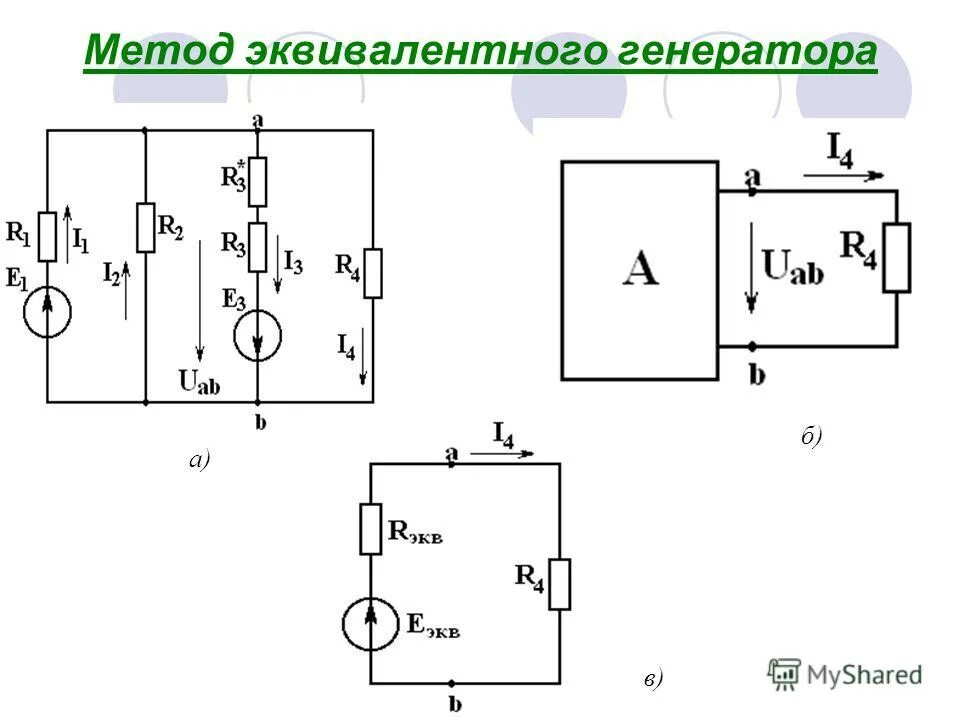 Эквивалентное эдс. Эквивалентная схема генератора напряжения. Генератор тока в эквивалентных схемах. Метод эквивалентного источника напряжения (генератора). Генератор ЭДС схема.