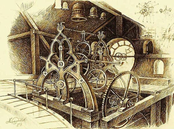 Механизмы нового времени. Средневековые механические часы. Старинные механизмы и машины. Древние механизмы. Первые механические часы.