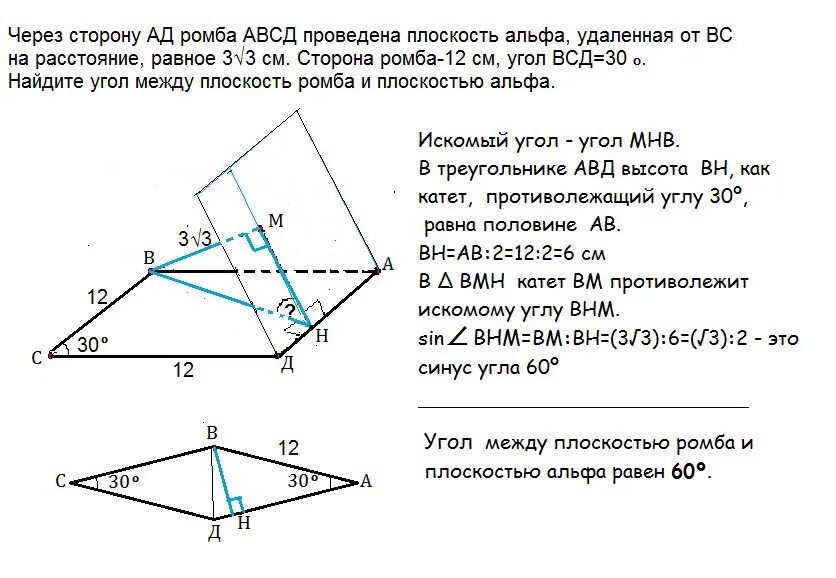 Через сторону ad четырехугольника abcd. Через сторону ромба проведена плоскость. Плоскость через сторону ромба. Через сторону АВ ромба АВСД проведена плоскость Альфа. Ромб через стороны.