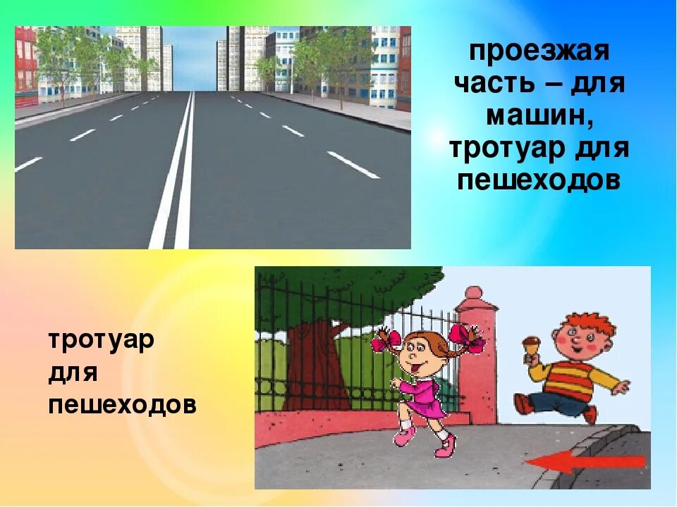 Тротуар и проезжая часть для детей. Тротуар для дошкольников. Части проезжей части для детей. Картина проезжей части для детей.