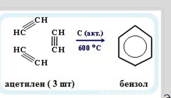 Получение бензола из ацетилена. Реакция получения бензола из ацетилена. Ацетилен в бензол реакция. Получение бензола из ацетилена уравнение реакции. Тримеризация ацетилена в бензол реакция