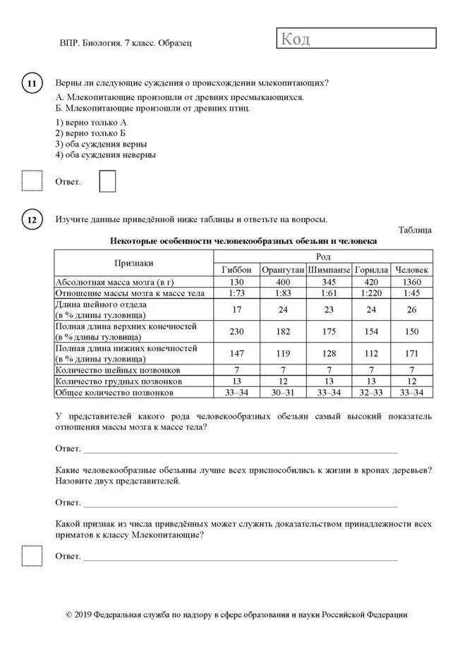 Впр по биологии 7 класс