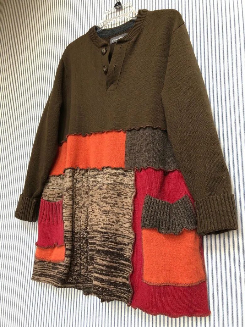 Старый свитер. Переделка из свитера. Комбинированные свитера с тканью. Перешить старый свитер. Свитер в стиле бохо.
