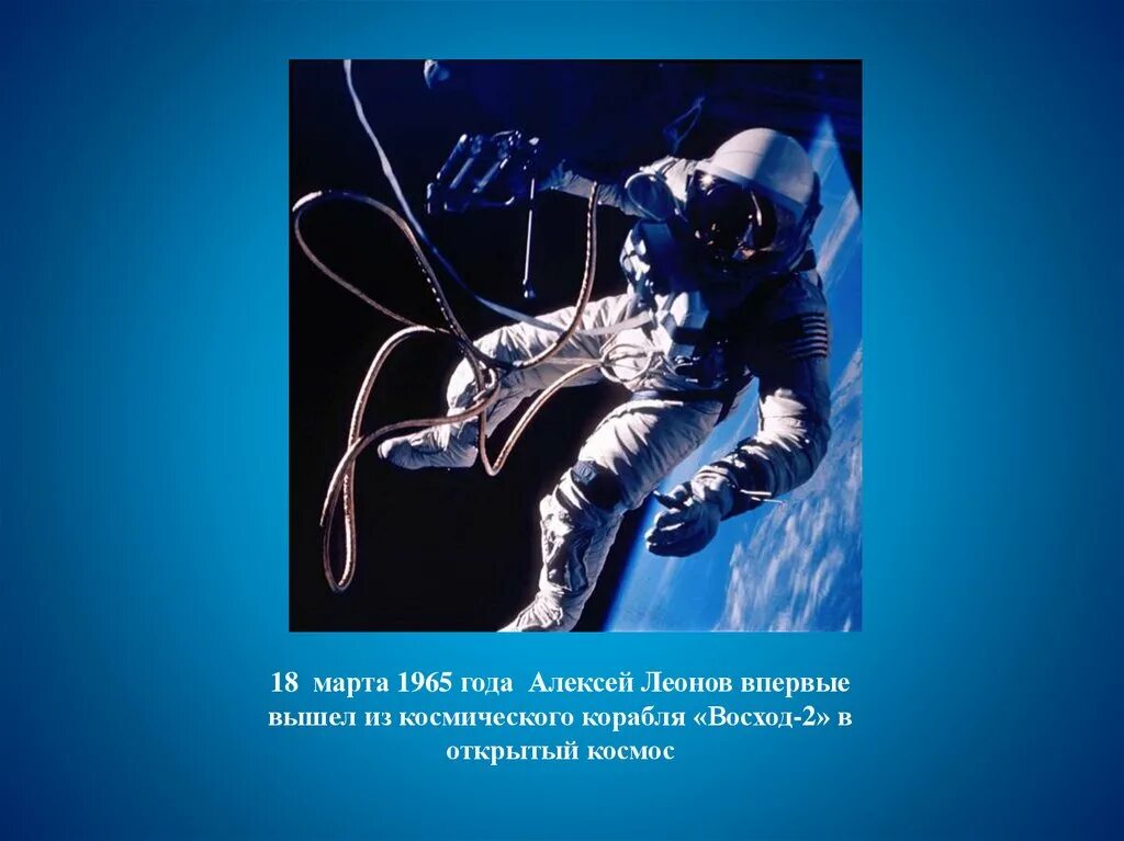День первого выхода в космос. 1965 Год в космос выход открытый Леонов. Леонов в открытом космосе.