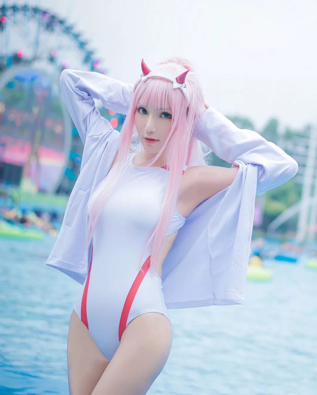 Cosplay swimsuit. Zero two in swimsuit. 233736 zero two. zero two swimsuit. зеро ту в купальнике.