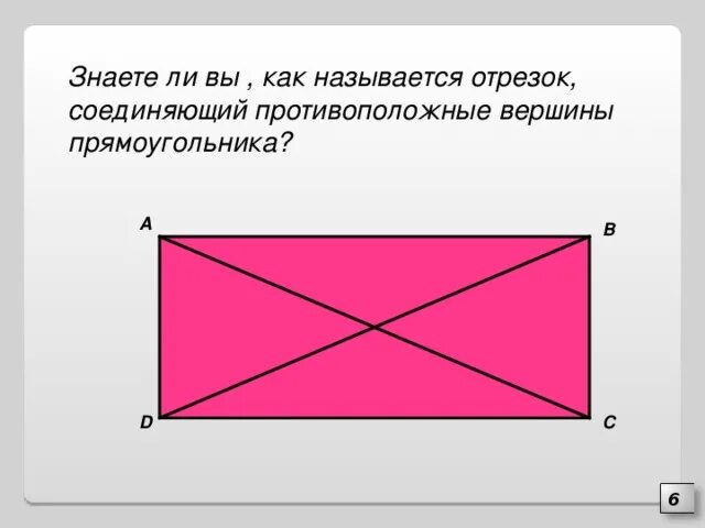 Вершина прямоугольника. Противоположные вершины прямоугольника. Название сторон прямоугольника. Отрезок соединяющий противоположные вершины прямоугольника. Как называется прямоугольник.