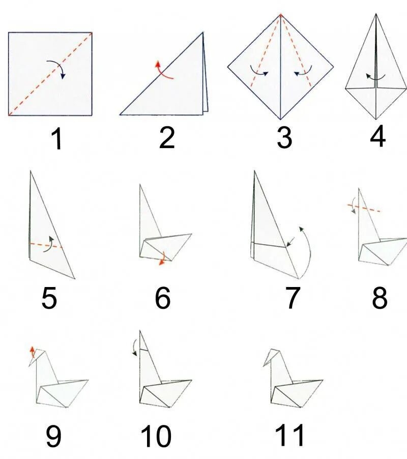 Лебедь оригами из бумаги пошаговая инструкция для детей. Журавлик оригами из бумаги пошагово для детей простой. Схема оригами Журавлик из бумаги простая. Оригами из бумаги Журавлик схема для начинающих. Оригами журавлик для начинающих