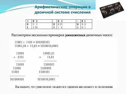 Арифметические действия в разных системах счисления